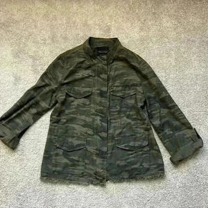 Sanctuary Fray Hem Utility Shacket in Stone Camo L